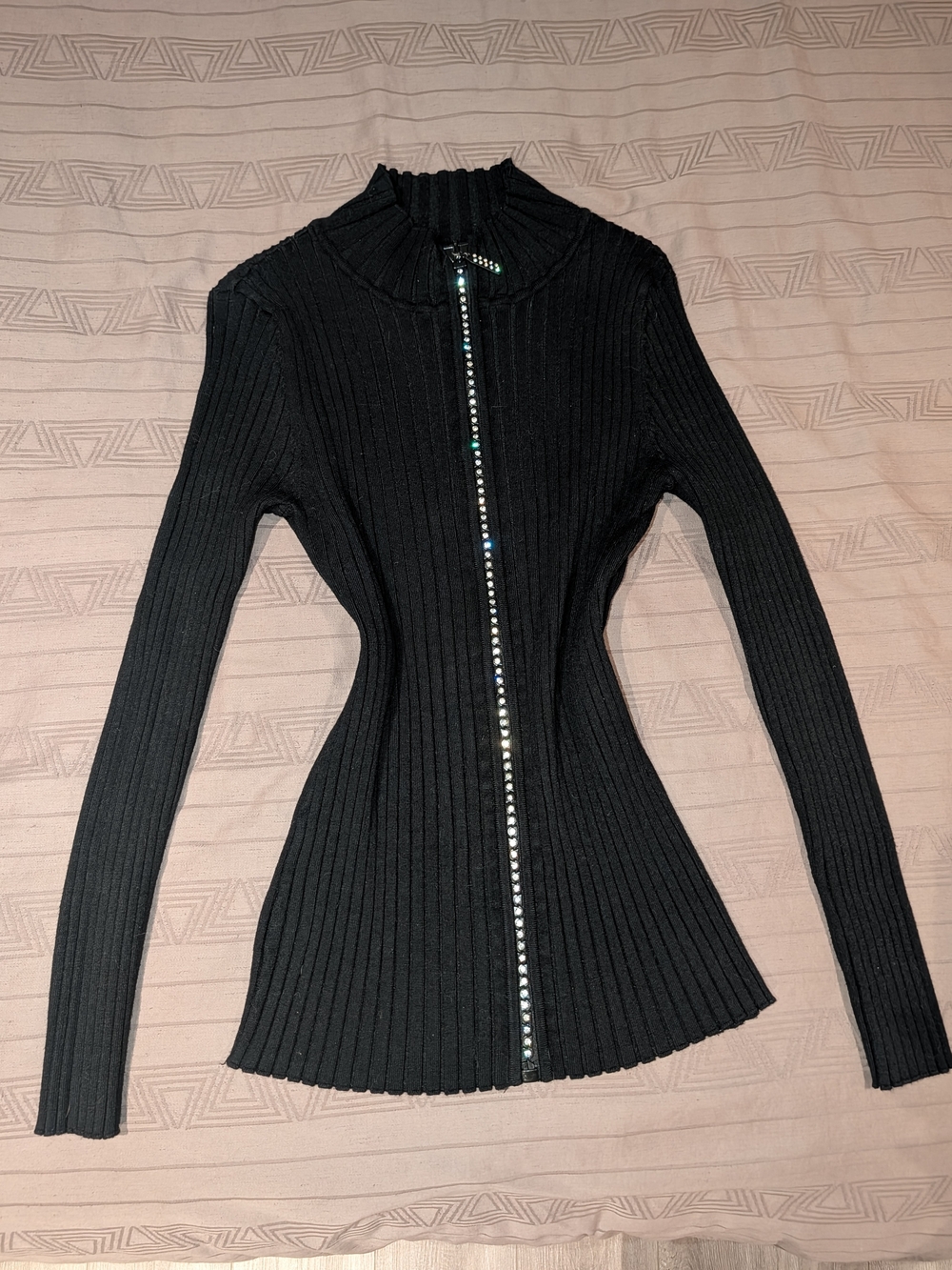 Belldini Rhinestone Zipped Closure Sweater